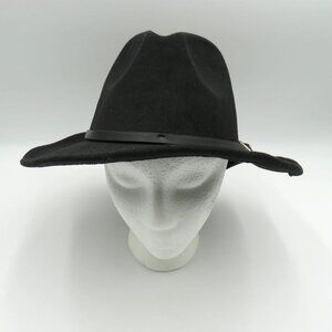 INC Fedora Hat Black Felt Adjustable‎ Fit Band Gold Tone Buckle Accent New